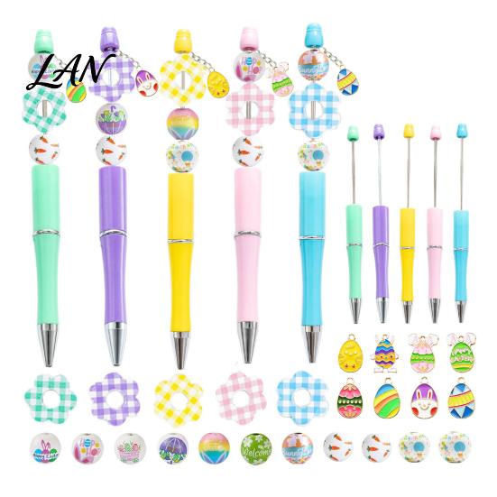 Art And Craft Pen Kits Beaded Ballpoint Set, DIY Easter Kit, with Colorful Fun School Supplies Bunny Egg Beads Decor, Creative Handwriting Tools