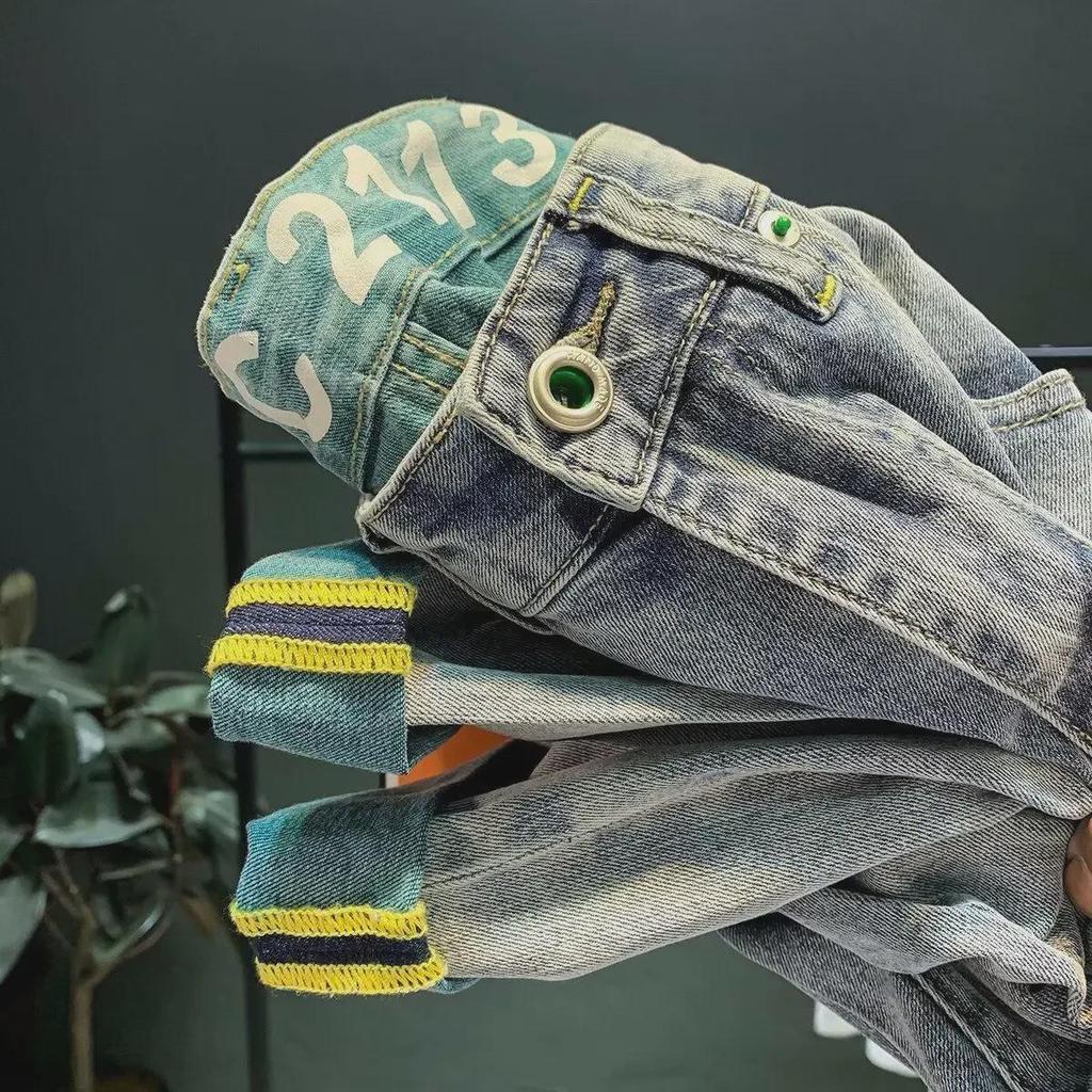 «Мужские джинсы с буквами в стиле Гонконга, лето 2023 г. — модные брюки в стиле хип-хоп для улицы»