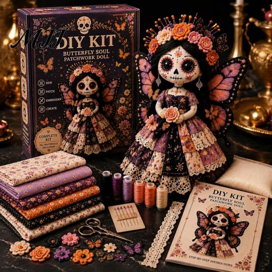 Набор для начинающих вышивка Хэллоуин Пэчворк Кукла DIY Kit, Скелет Ведьма Девочка Ручная работа Творческий Подарок Тканевый Craft для Новичков,