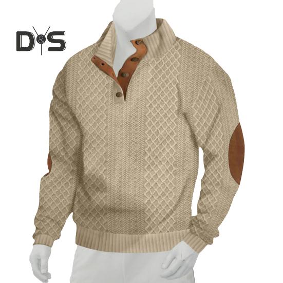 Мужская толстовка с эластичными манжетами, воротником-стойкой, длинными рукавами, жаккардовая ткань в стиле пэчворк, свободная, с пуговицами контрастного цвета, повседневная одежда, школьный топ средней длины