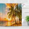 Dusk Sunset Beach Shower Curtains Tropical Ocean Palm Tree Forest Waterfall Nature Scenery Cloth Home Decor Bathroom Curtain Set