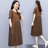 2023 летнее новое большое платье с коротким рукавом и круглым вырезом, женская повседневная свободная тонкая юбка для полных мм, тонкая юбка контрастного цвета