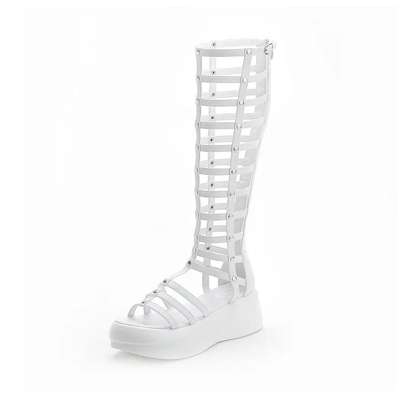 Fashion Roman Sandals Women's Summer 2024 New High Cylinder Thick Hollow Platform Platform Platform Platfor Shoes Women Cold Boots