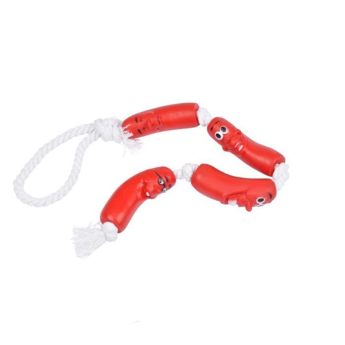 Jouet Pour Chien - Rouge Et Blanc - Saucisse En Vinyle - 7.5 Cm - Intérieur - Corde