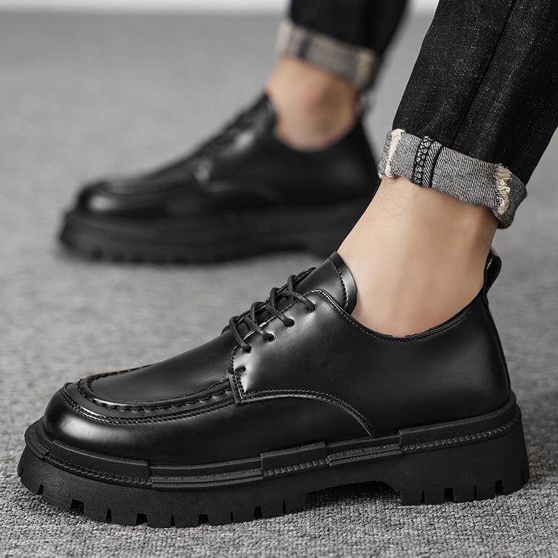 Мужские кожаные туфли, новые, на толстой платформе, в старом стиле, рабочие, весенние и осенние, гоночные туфли, повседневная обувь для улицы, бюджетная мужская обувь