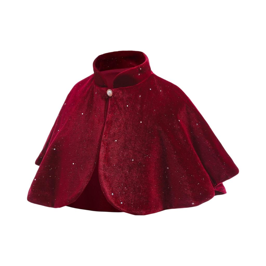 Girls Cape Cloak With Velvet Dress Formal Banquet Outfit