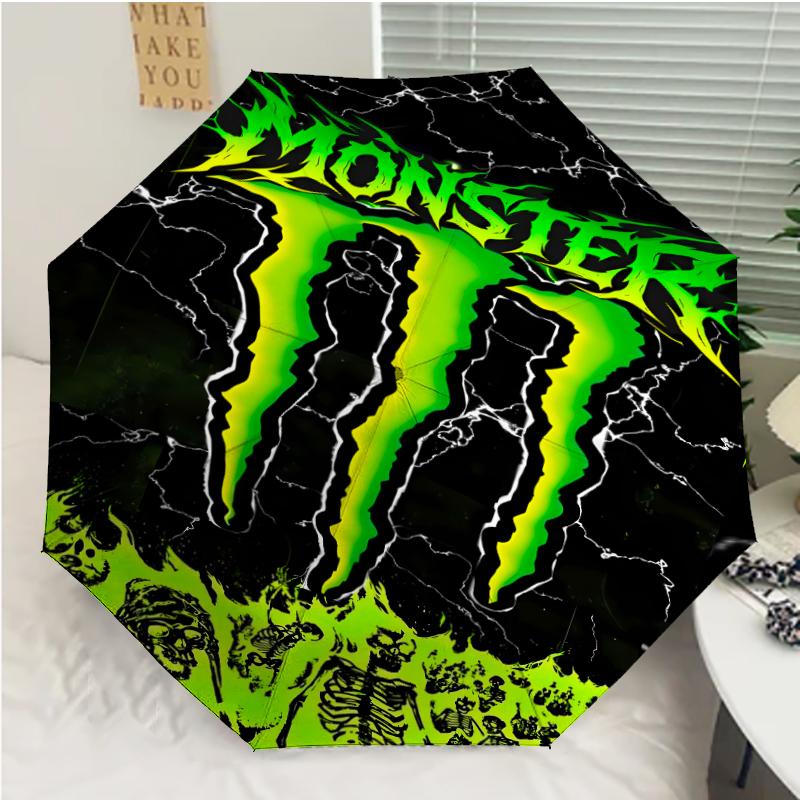 Автоматический зонт с принтом логотипа Monster Energy, 8 спиц, железный каркас, пластиковая ручка, подходит для путешествий на открытом воздухе и на каждый день, идеальный подарок