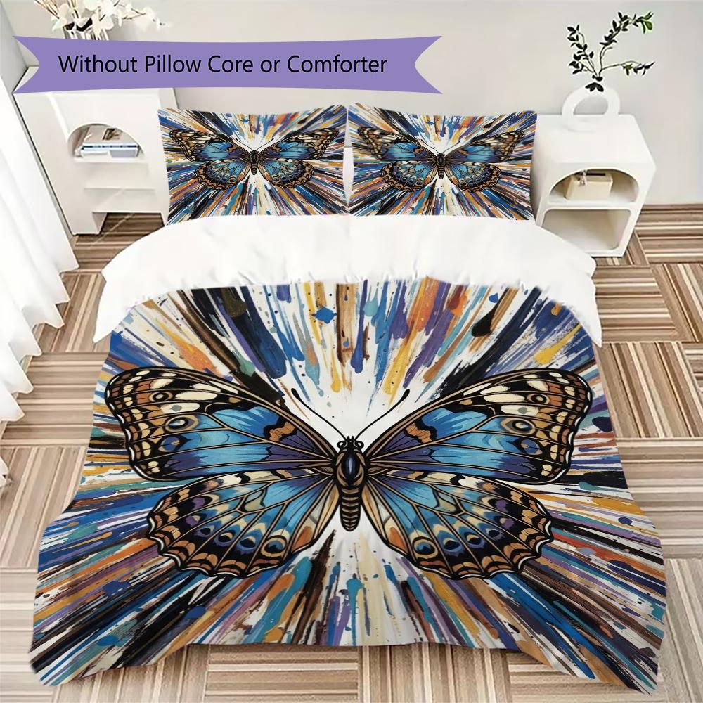 Butterfly Pattern Bedding uilt Set uilt Cover Pillowcase Home Decoration Birthday Gift (1 * duvet cover + 2 * pillowcase without core)35