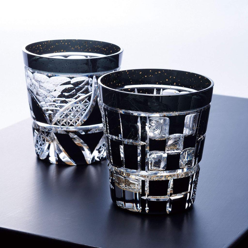 Toyo Sasaki Glass - Sake Cup/Guinomi - Yachiyo Kiriko Ink-Colored Cup (Bamboo Fence Pattern)