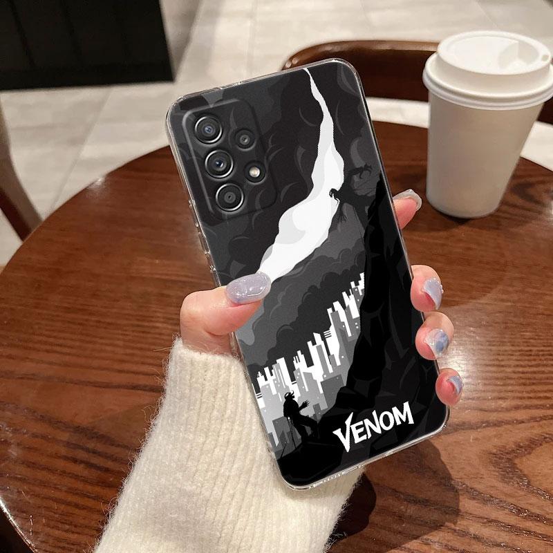 Прозрачный чехол Marvel Venom Black Art для Samsung Galaxy A57 A37 A56 5G A36 Чехлы A55 A54 A35 A26 A07 A17 A16 A06 A36 A15 Мягкая накладка