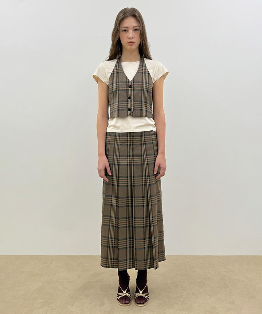 Sinun Sinoon Pleated Maxi Skirt (Check)
