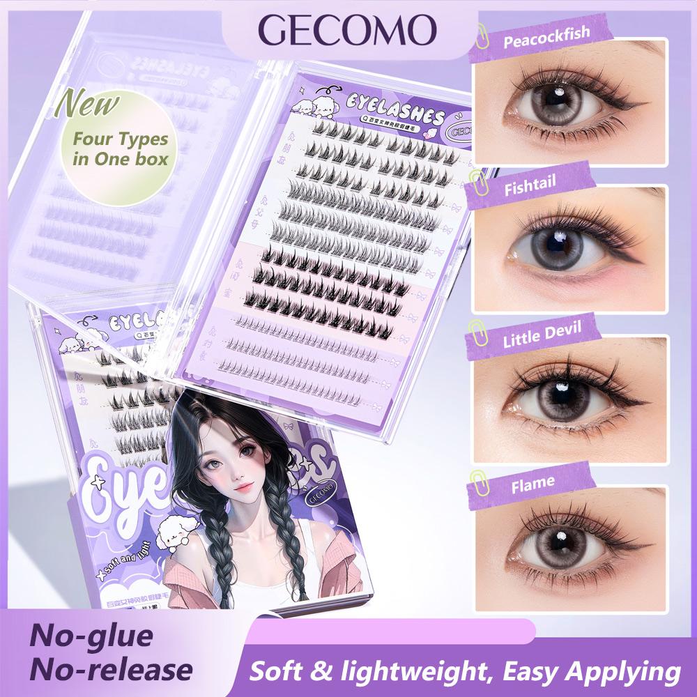 GECOMO Large Volume False Eyelashes Natural Volume Curly Four Different Types Of False Eyelashes In One Box Good For Travel