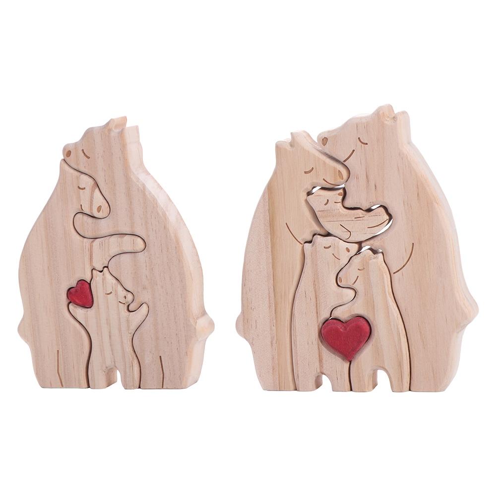 Wooden Bear Family Theme Art Puzzle Solid Color Personalised Funny Desktop Ornament Home Deco Gift Crafts Decoration
