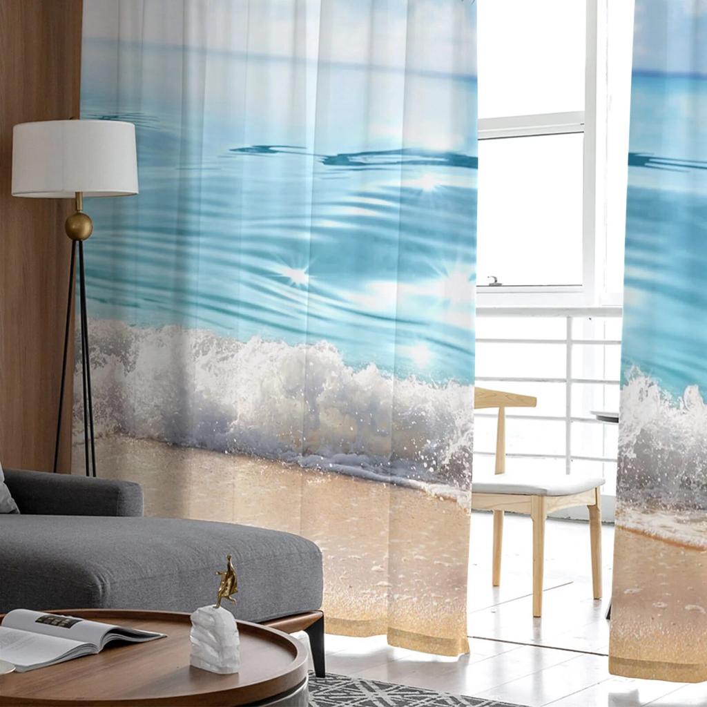 Прозрачные шторы для гостиной, пляжа, моря, кокосовой пальмы, детской спальни, балкона, большие шторы, занавески для кухни, столовой