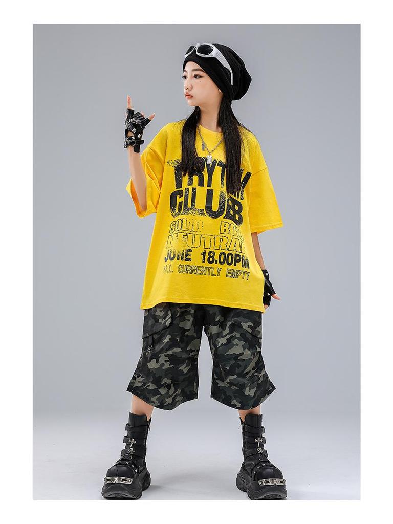 Детский модный костюм для уличных танцев - Желтый хип-хоп джазовый наряд для мальчиков и девочек