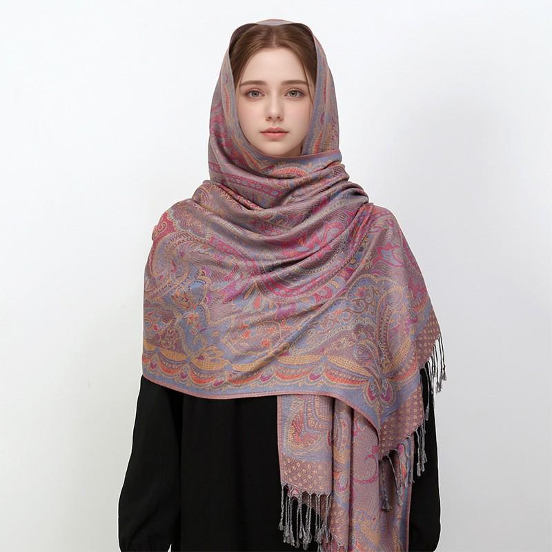 Warm Winter Scarf With Tassels Soft Fleece Wrap Ethnic Paisley Jacquard Shawl Women