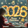 2026 Merry Christmas Window Cling Removable Waterproof PVC Xmas Golden Light String Static Glass Sticker Holiday Party Decoration Decal