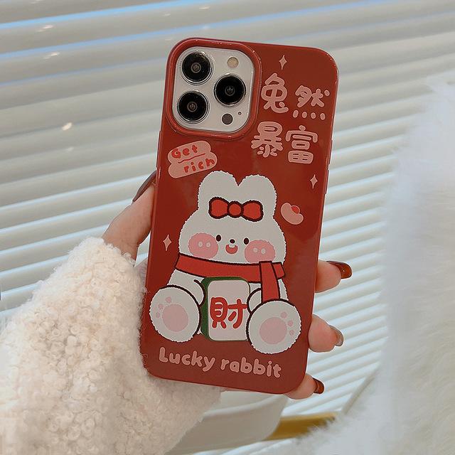 С Новым 2023 годом кролик мультфильм смайлик богатый милый чехол для телефона для Iphone Xr Xsmax X 11 12 Promax Xsmax Xr X 14 Pro Max 13 чехол