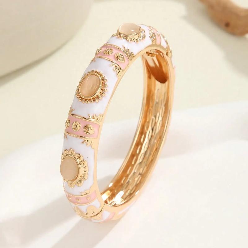1PCS Fashion Opal Enamel Bracelet for Women Gold-Plated Enamel Wide Bracelet Jewelry Gifts