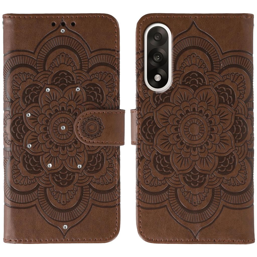 For OnePlus Ace 5 Ultra 5G/Nord 5 5G Case Rhinestone Decor PU Leather Mandala Imprint Design Phone Cover with Wrist Strap