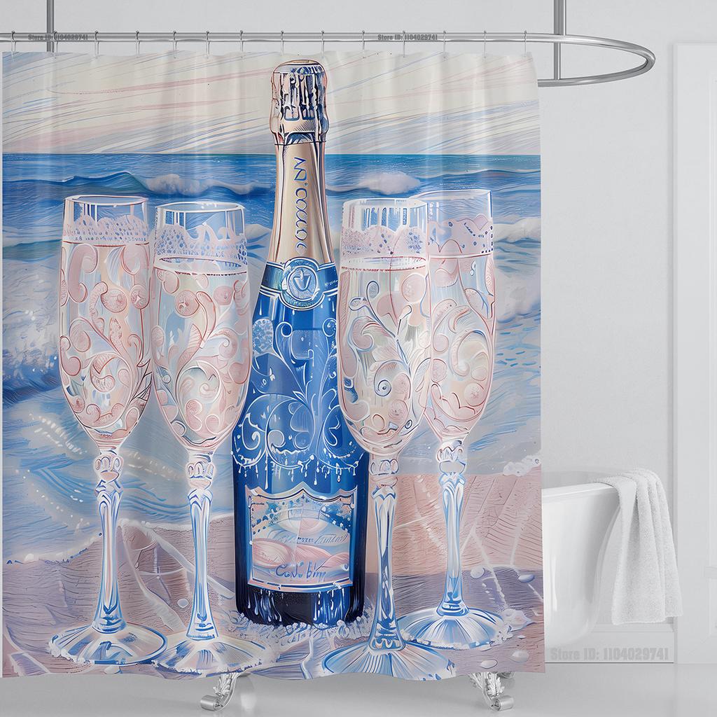 Ocean Wave Scenery Shower Curtain Waterproof Shower Curtain Polyester Fabric 3D Printed Curtain Bathroom Decoration With Hooks