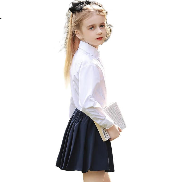 Luomeng Girls' Long-Sleeve White Blouse, Elementary School And Kindergarten Graduation Uniform, Performance Costume, Lace, Size 120