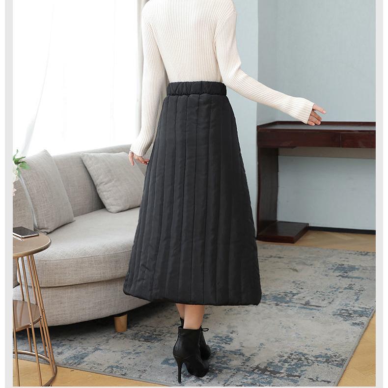 Winter and Autumn New Thickened Warm Cotton Elastic High Waist Slim Pocket Skirts Black