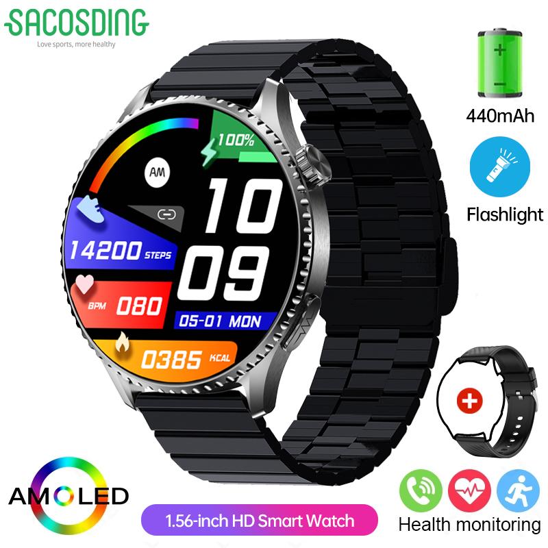 SACOSDING 2025 ECG Smart Watch Men 1.56” AMOLED Screen Heart Rate Blood Pressure Monitoring Watches NFC Access Control Smartwatch