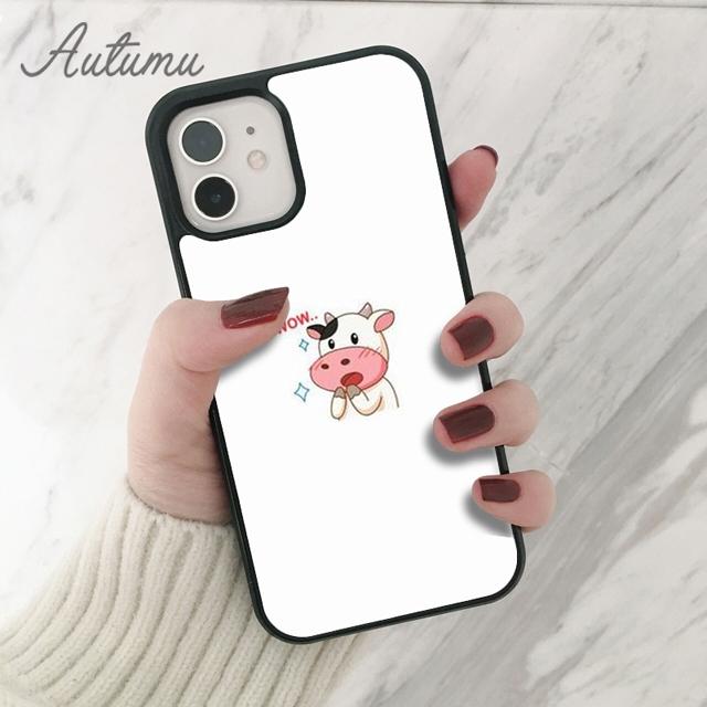 Cute Animal Strawberry Cow Phone Case for iPhone 11 12 13 14 Pro Max Mini XR XS SE 2020 6S 7 8 Plus Samsung Galaxy S21 S22 Shell