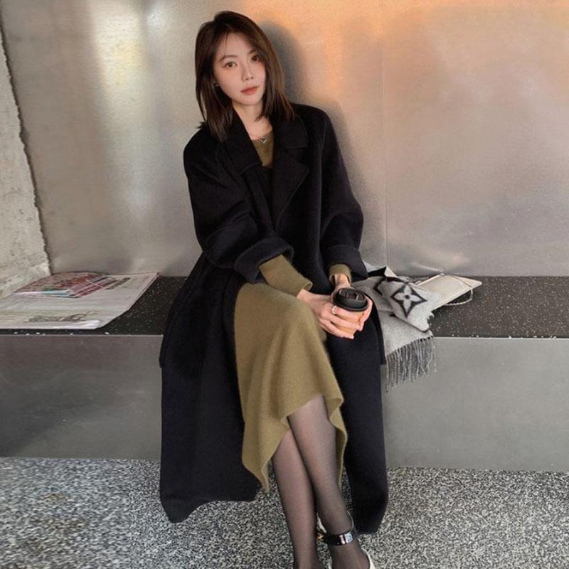 Женское свободное модное кашемировое пальто, осенне-зимний темперамент, утолщенное шерстяное пальто средней длины