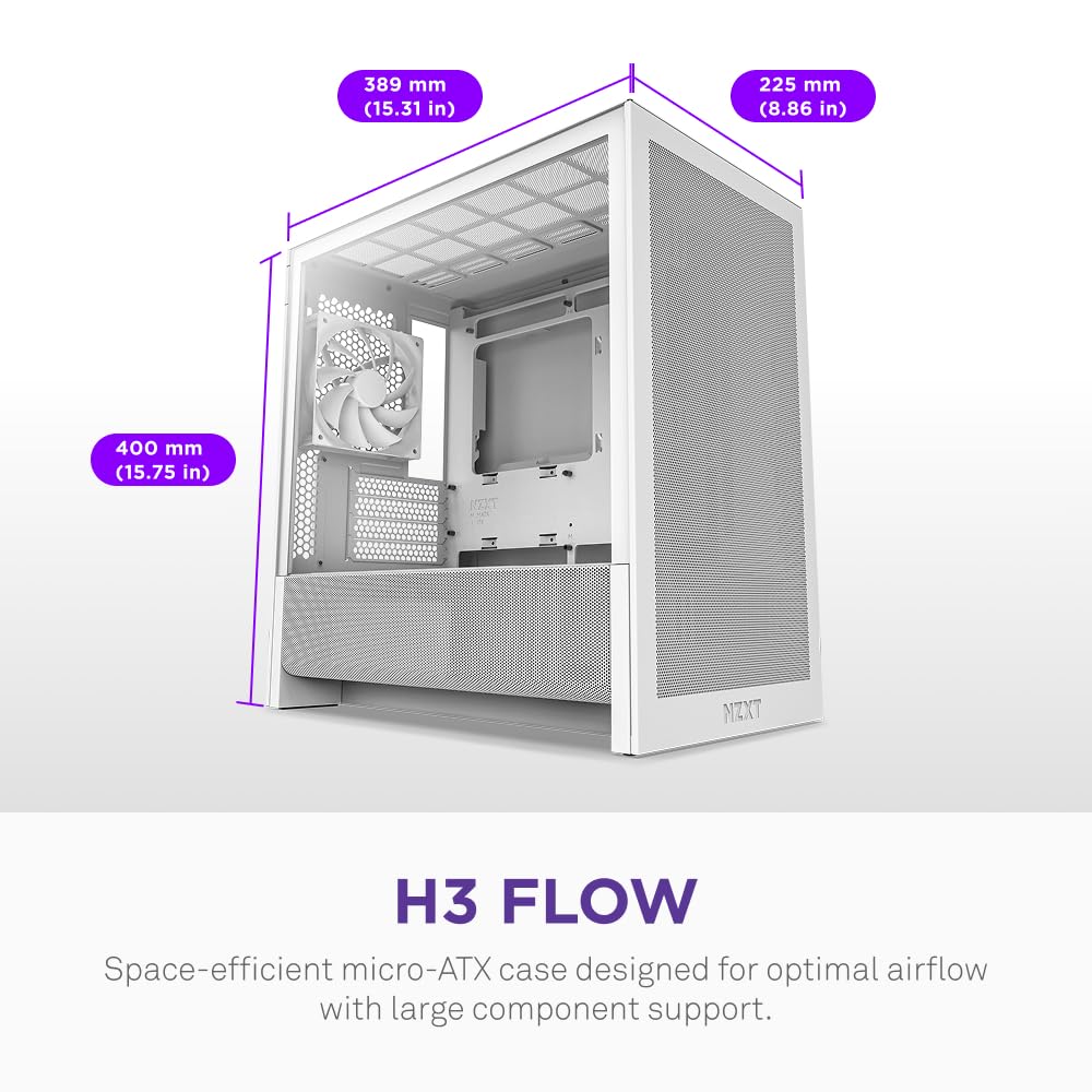 Корпус для ПК NZXT H3 Flow Micro-ATX Mid-Tower, Белый, CC-H31FW-01 CS9295