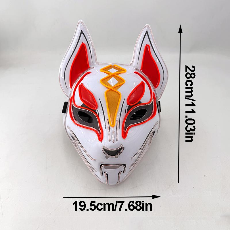 Japanese Kabuki Fox LED Mask Neon Light Up Full Face Mask Anime Cosplay Costume Halloween Carnival Festival Haunted House Props