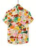 Fresh Watermelon and Orange Fruit Floral Print Casual Men's Shirt: Skin-friendly and Smooth Polyester Fiber Material + High-definition Digital