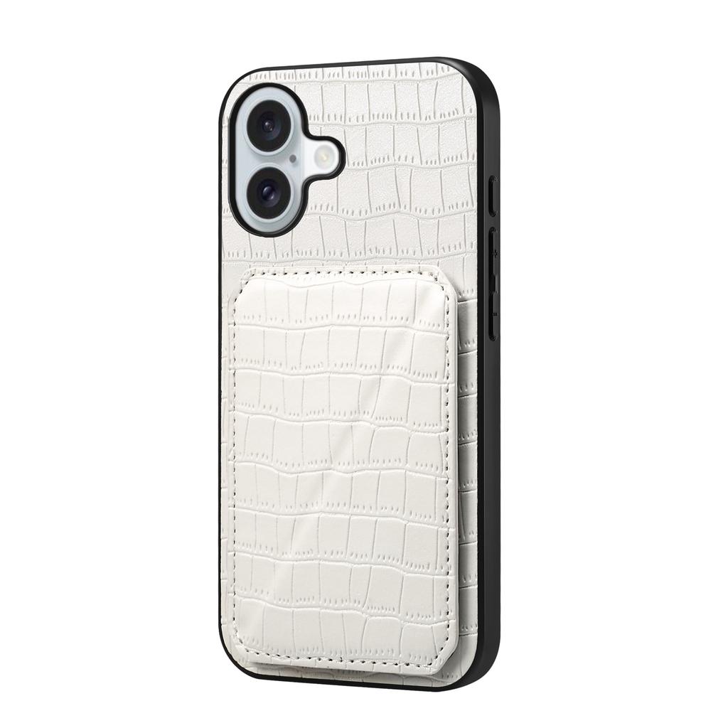 For iPhone 17 Case with Card Holder Leather+PC+TPU Crocodile Textured Back Cover
