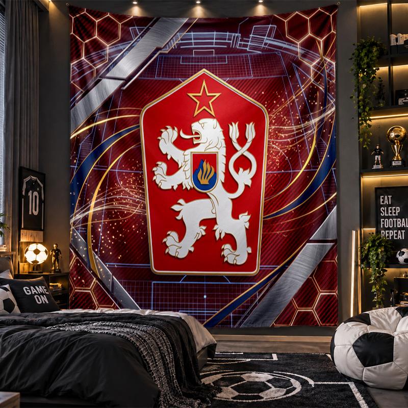 Wall Hanging Tapestry Czech Republic Football Print Cloth for Living Room Bedroom Home Decor