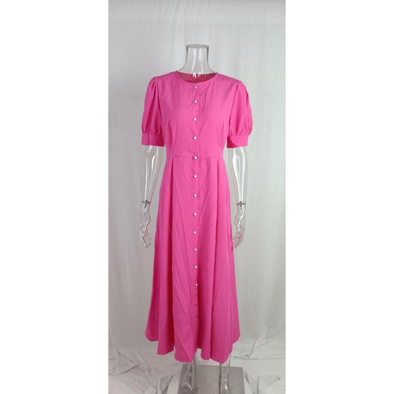 Summer Women's Dress Temperament Commuter High Waist Solid Colour Fashion Long Dresses