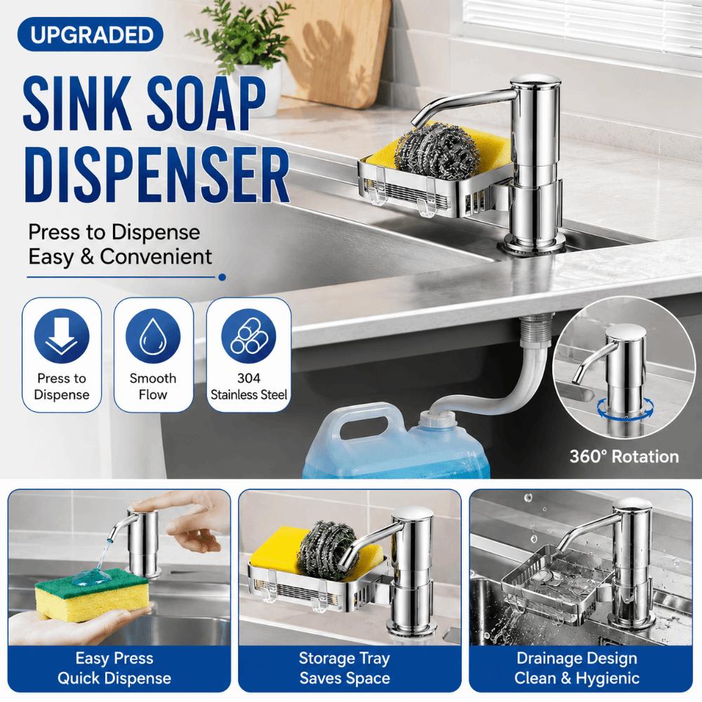 Aluminum Sink Soap Dispenser with Tray Countertop Soap Dispenser Kitchen