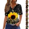 Women's Casual Printed V-neck Short Sleeved Decorative Button T-shirt Top