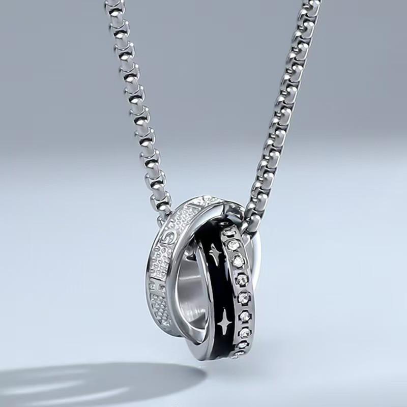 Minimalist Geometric Double Circle Titanium Steel Pendant Necklace Men Women Hand Polished Lightweight Daily Wear