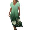 Модное женское летнее пляжное платье с V-образным вырезом и коротким рукавом с цветочным принтом