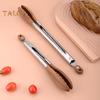 Food Tong Stainless Steel Wooden Cooking Tongs Anti-Slip Ergonomic Grip Serving Tongs for BBQ Food Buffets Parties