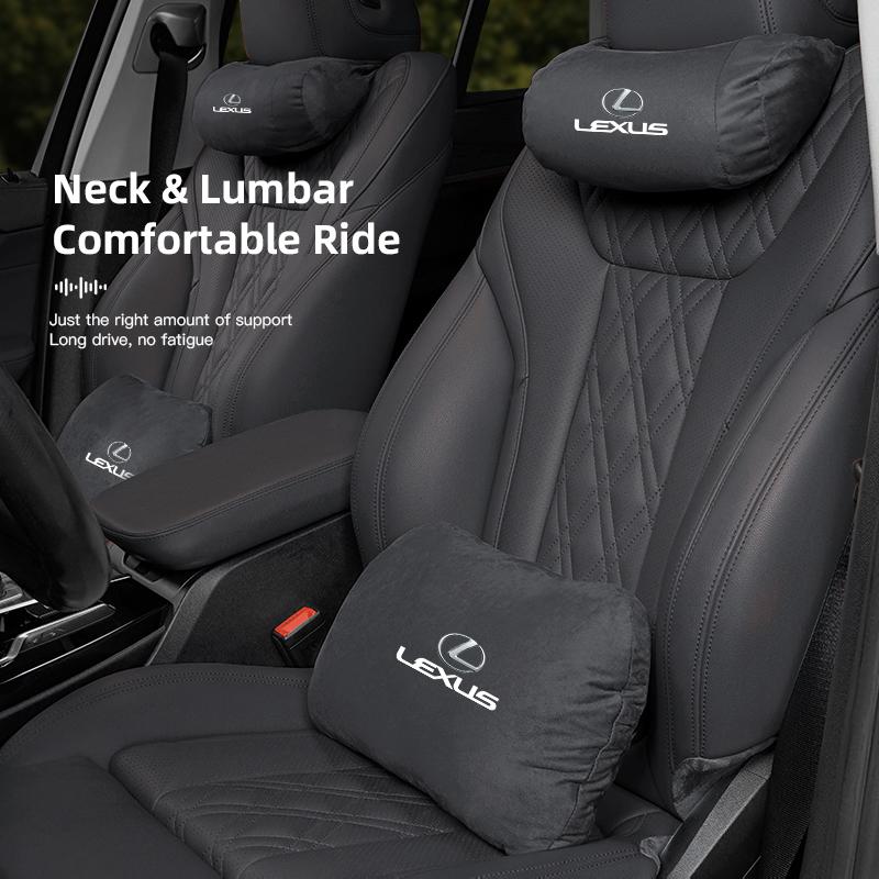 QDDY3 Luxury Suede Car Interior Seat Headrest Support Lumbar Pillow For Lexus F SPORT LBX NX RX 350h 450h ES UX 300e GS GX IS LS LX