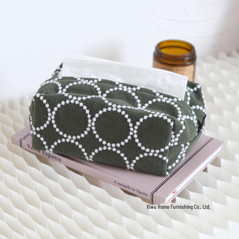 Чехол на тканевую салфетку «Японский тамбурин» с рисунком «Маленькая желтая маргаритка и сине-зеленая клетка»