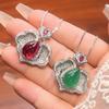 Necklace Jewelry Collarbone Chain Ruyi Color Treasure Red Corundum Green Chalcedony Retro Fashion High Sense Ladies