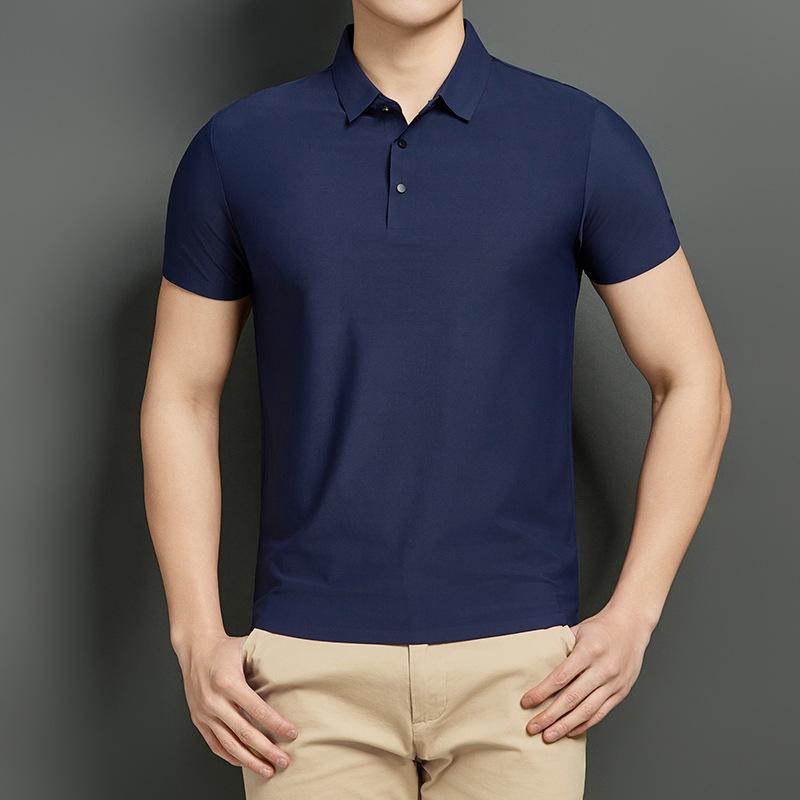 Summer Men's Ice Silk POLO Shirt Seamless Nylon Youth Lapel T-shirt Short-sleeved Business Men's Clothing