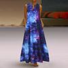 Жен. Платье А-силуэта Макси Длинный Без рукавов Синий Млечный Путь С принтом Осень/зима V-образный вырез Ретро Стиль Элегантный