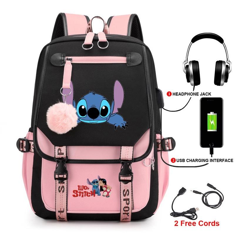Stitch Backpack for Students Cute Cartoon Laptop Bag with USB Port Fashion Style