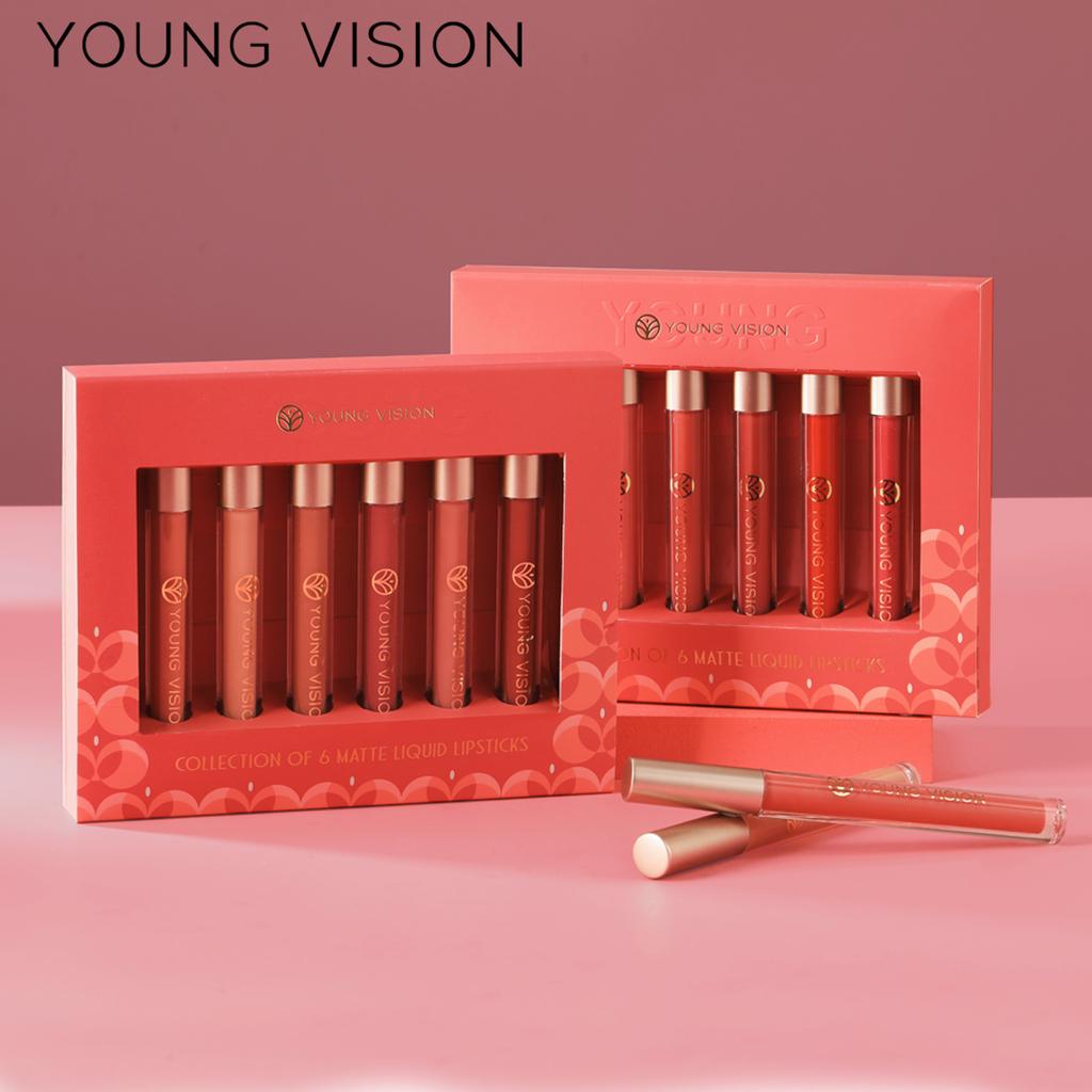 YOUNG VISION Подарочный набор из 6 жидких помад Matte Mist Top Блеск для губ в антипригарном стаканчике