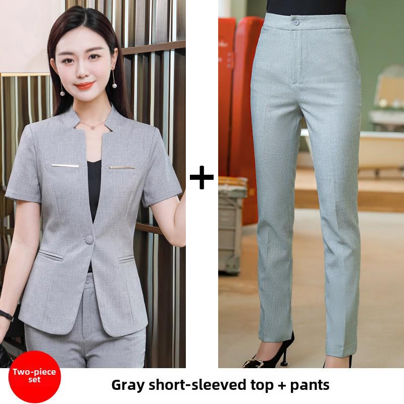 Women's Short-Sleeve Skirt Suit for Hospitality and Catering Work Uniform