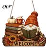 Thanksgiving Holiday Ornament Fall Wooden Sign Door Hanger, 2D Sunflower Pumpkin Gnome Wall Indoor Outdoor Art Plaque, Rustic Farmhouse Autumn Hanging